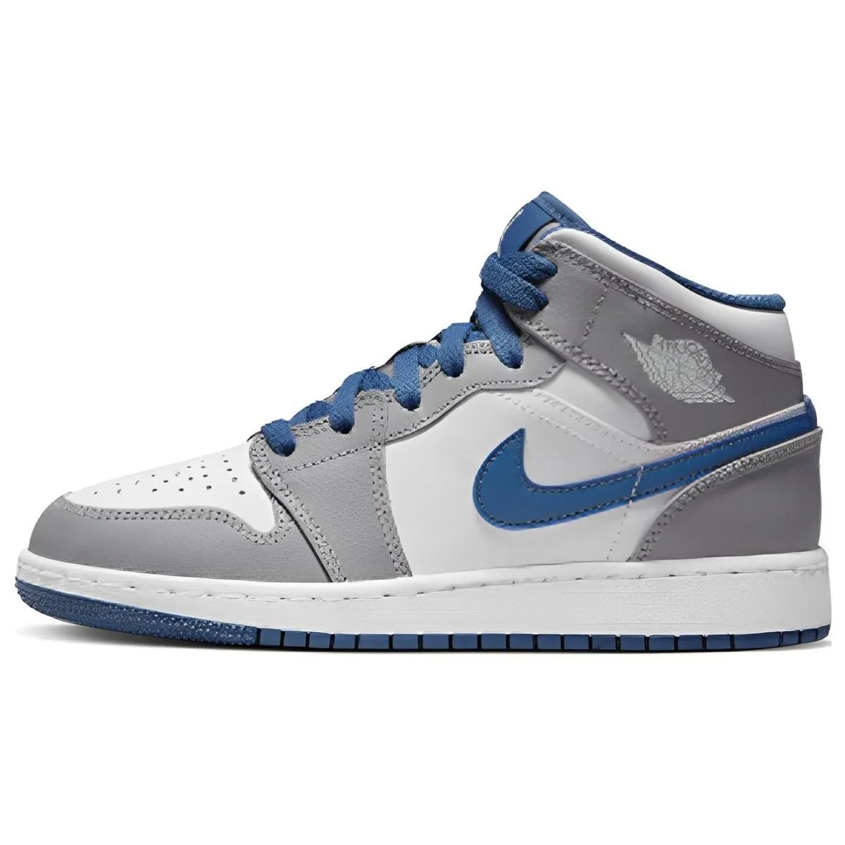 Подростковые кроссовки Air Jordan 1 Mid True Blue Cement GS