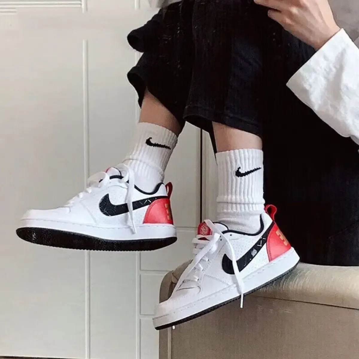 Кроссовки Nike Court Borough Low "White University Red Gold" GS