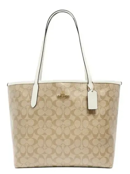Женская сумка шоппер Coach City 33 Monogram Tote Hand Bag Canvas Women's Khaki White