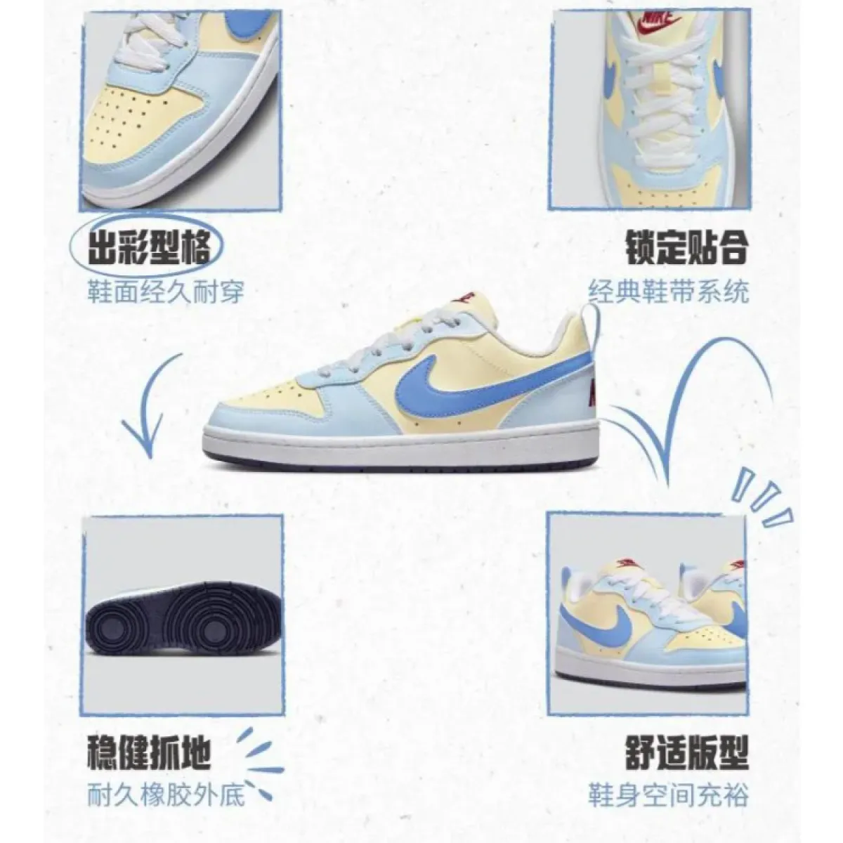 Подростковые кеды Nike Court Borough Blue/Yellow GS