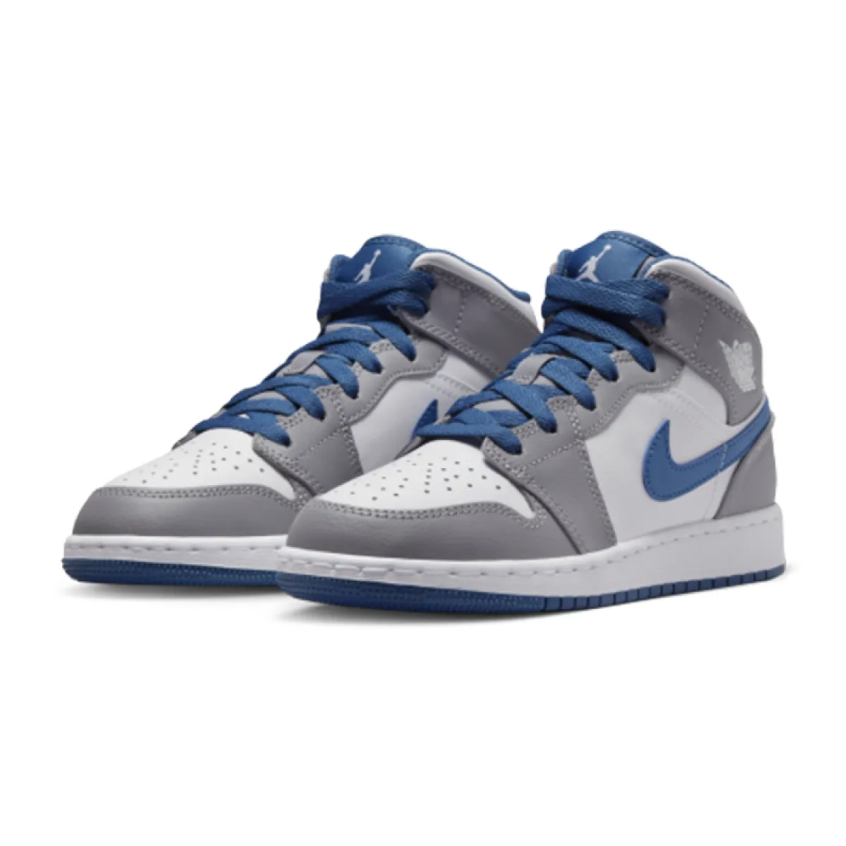 Подростковые кроссовки Air Jordan 1 Mid True Blue Cement GS