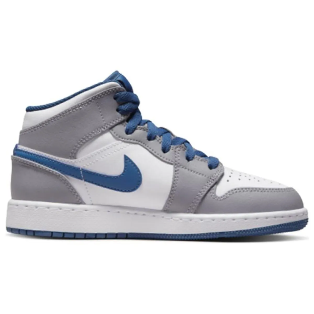 Подростковые кроссовки Air Jordan 1 Mid True Blue Cement GS