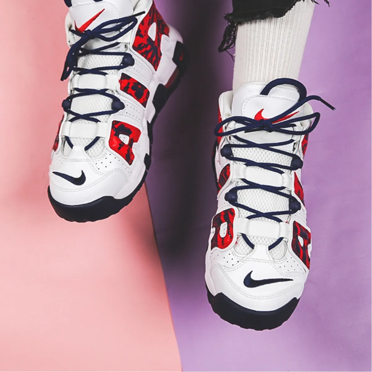Подростковые кроссовки Nike Air More Uptempo White/Blue/Red Camo GS