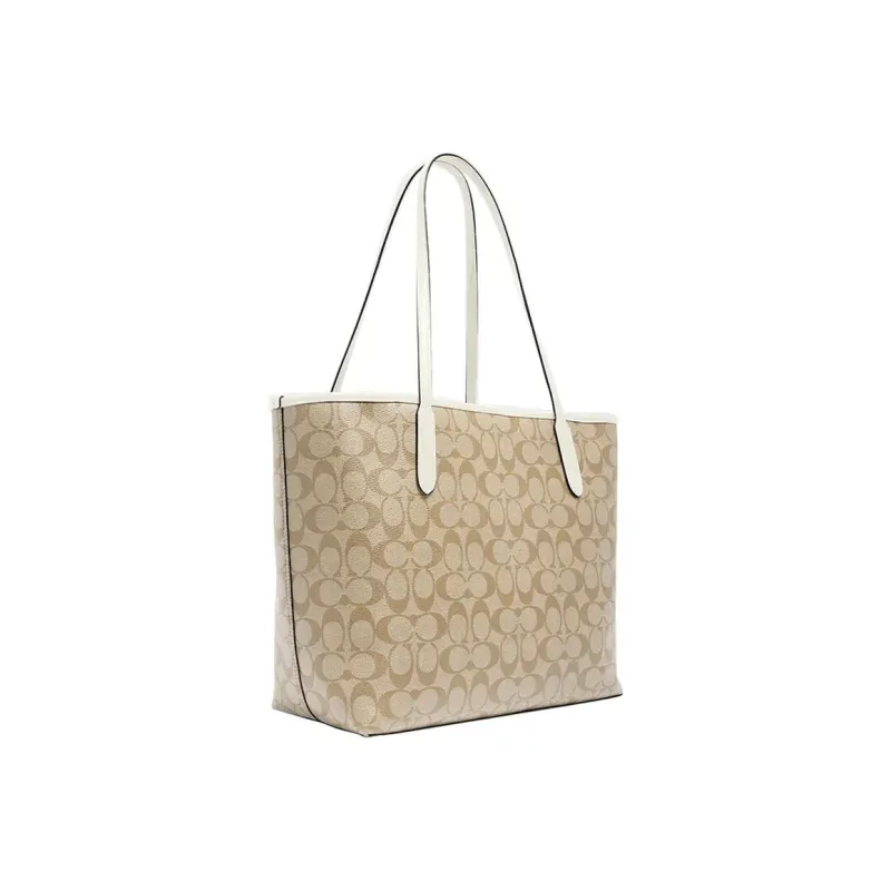 Женская сумка шоппер Coach City 33 Monogram Tote Hand Bag Canvas Women's Khaki White