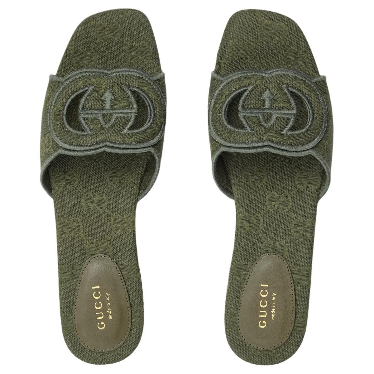 Женские шлёпанцы Gucci Interlocking Green
