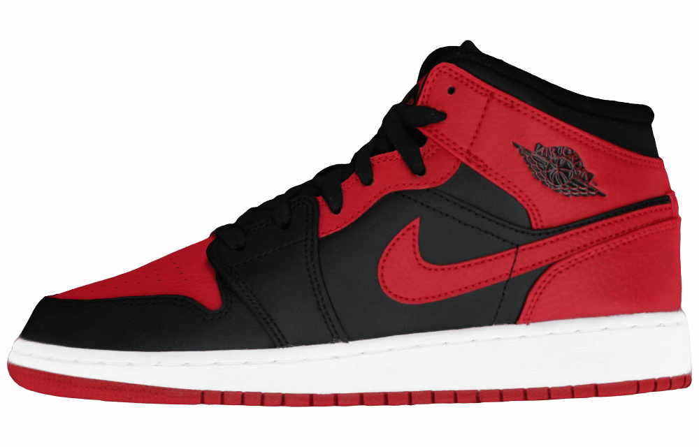 Подростковые кроссовки Jordan 1 Mid Banned Black/Red GS