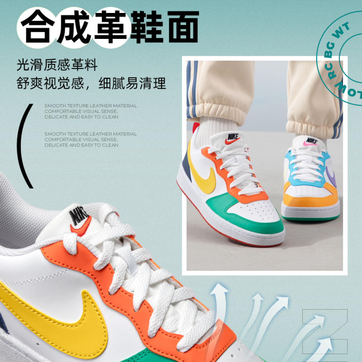 Подростковые Nike Court Borough White/Yellow/Purple/Blue GS