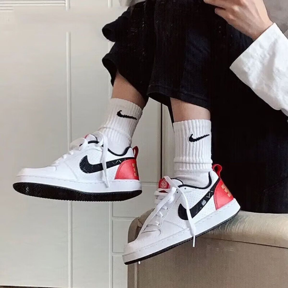 Кроссовки Nike Court Borough Low "White University Red Gold" GS