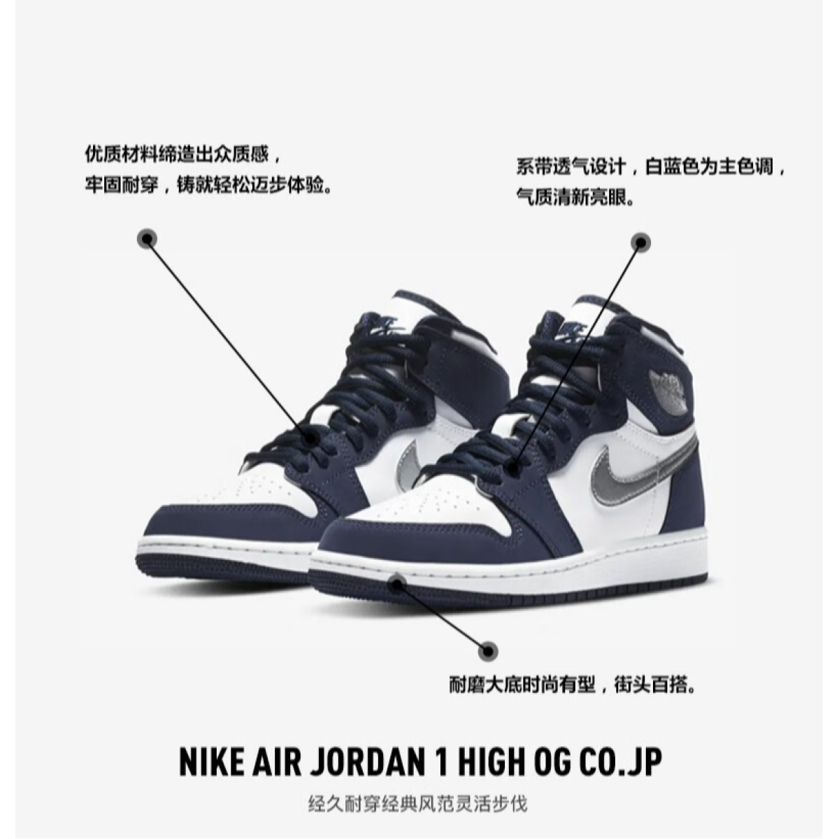 Подростковые кроссовки Air Jordan 1 Retro High CO Japan Midnight Navy GS
