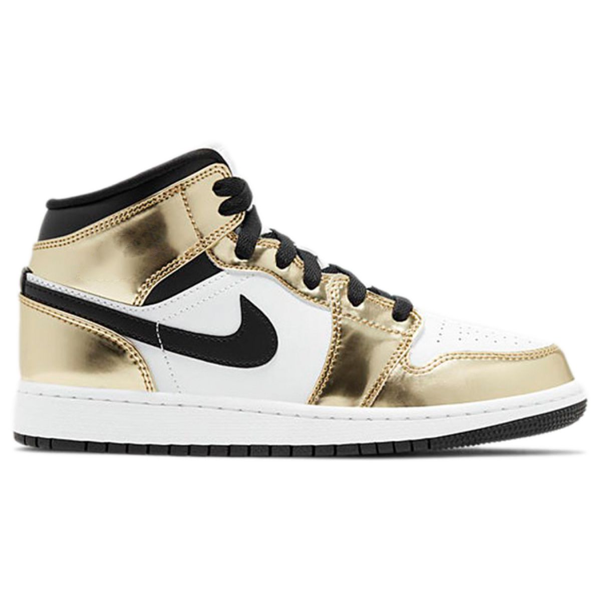 Подростковые кроссовки Air Jordan 1 Mid Metallic Gold/Black/White GS