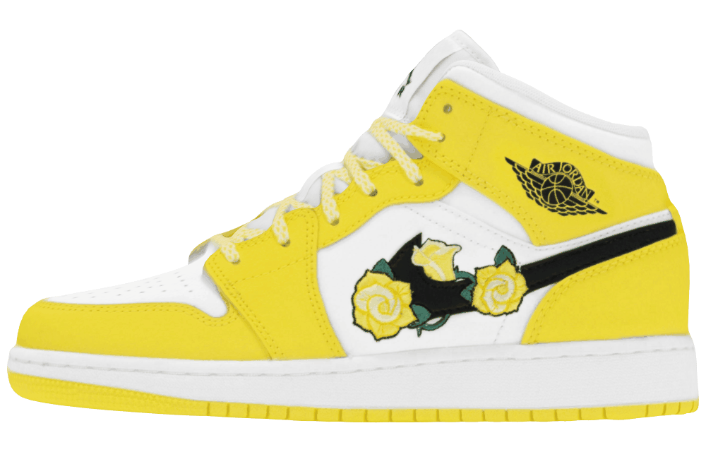 Подростковые кроссовки Jordan 1 Mid Dynamic Yellow Floral GS