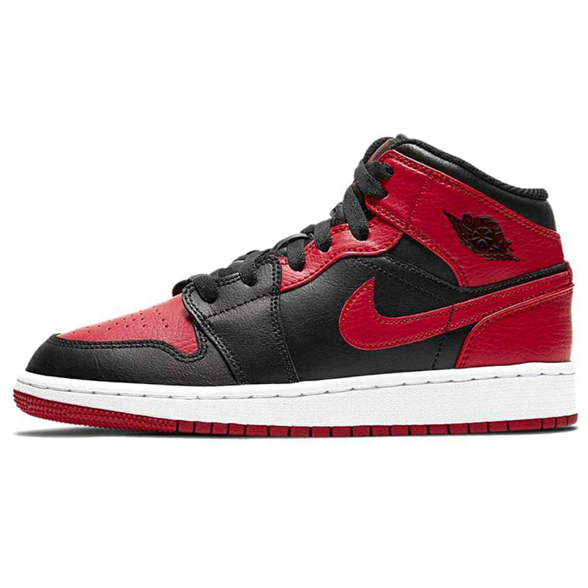 Подростковые кроссовки Jordan 1 Mid Banned Black/Red GS