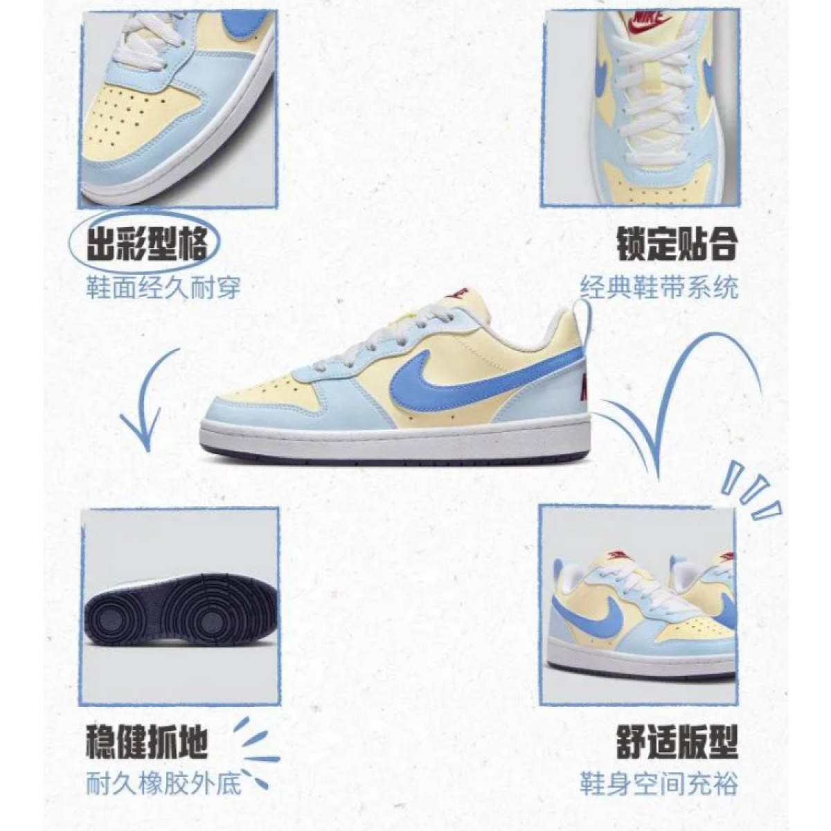 Подростковые кеды Nike Court Borough Blue/Yellow GS
