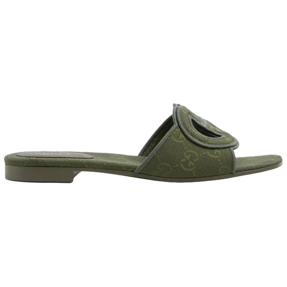 Женские шлёпанцы Gucci Interlocking Green