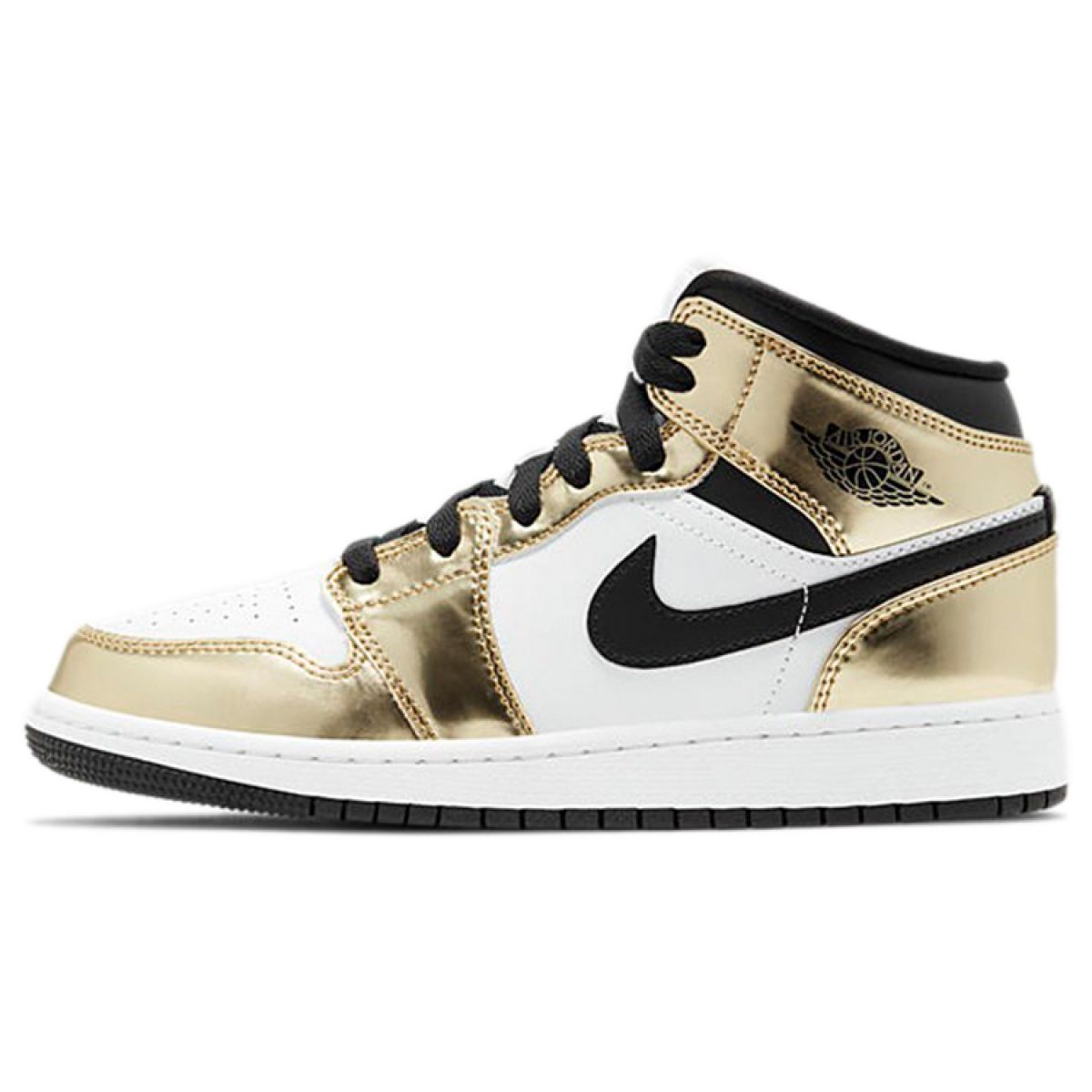 Подростковые кроссовки Air Jordan 1 Mid Metallic Gold/Black/White GS