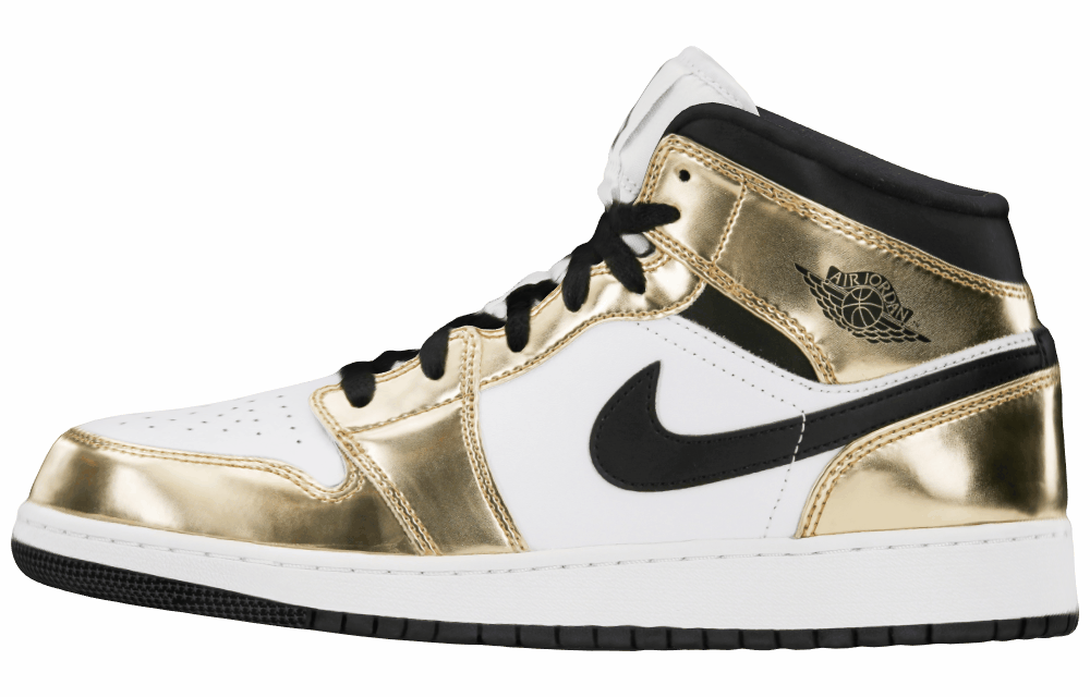 Подростковые кроссовки Air Jordan 1 Mid Metallic Gold/Black/White GS