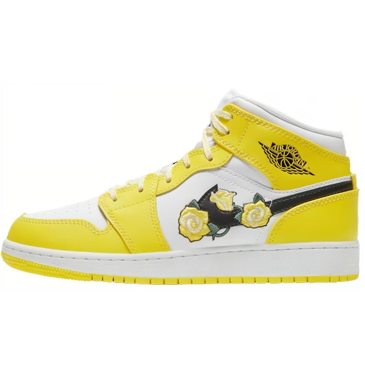 Подростковые кроссовки Jordan 1 Mid Dynamic Yellow Floral GS