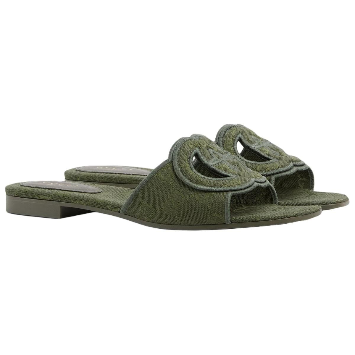 Женские шлёпанцы Gucci Interlocking Green